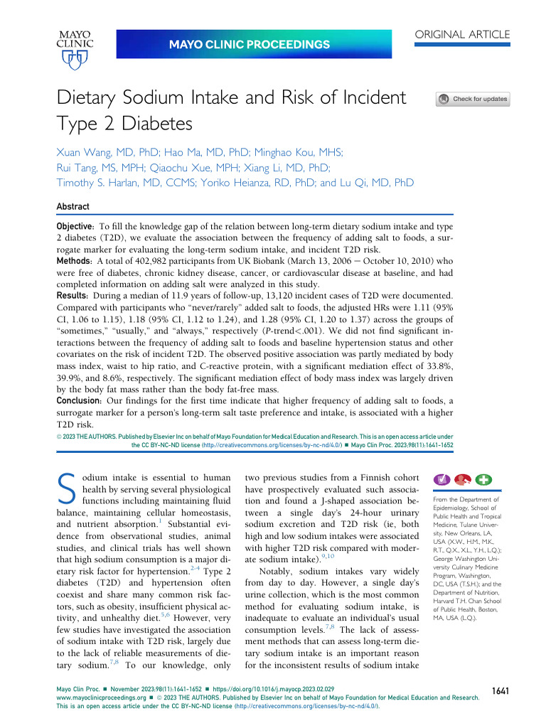 Dietary Sodium Intake and Risk of Incident Type 2 Diabetes | PDF