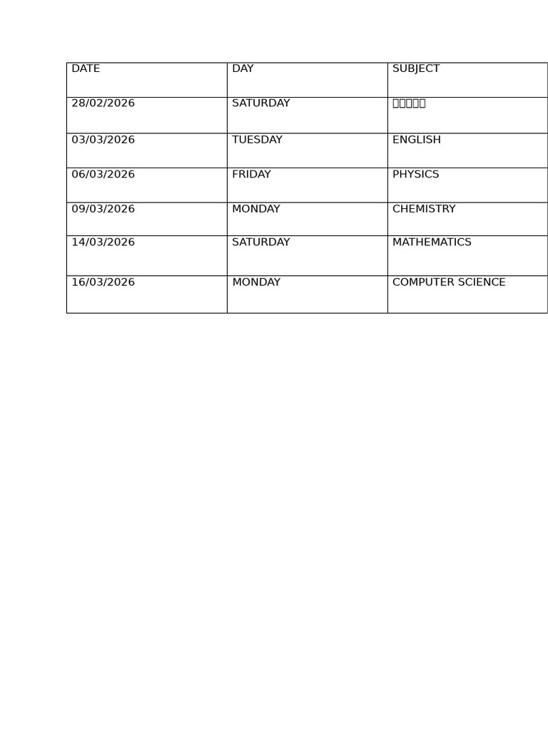 Exam Time Table | PDF