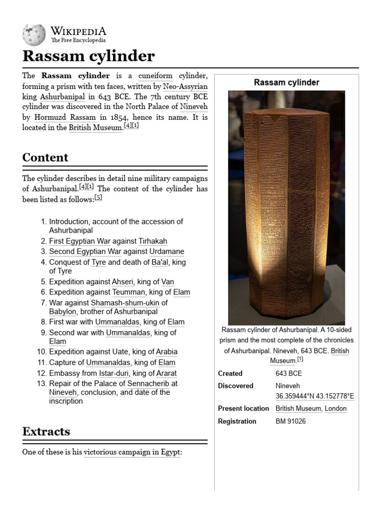 Rassam cylinder | PDF | Assyria | Archaeology Of Iraq