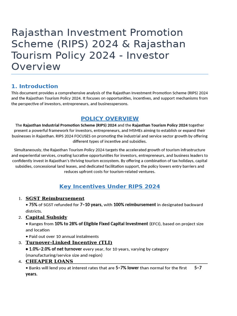 Rajasthan Investment Promotion Scheme | PDF | Subsidy | Value Added Tax