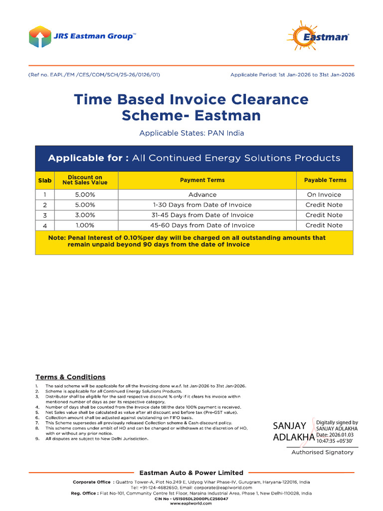 Eastman Time Based Invoice Clearance Scheme - Jan 26 | PDF