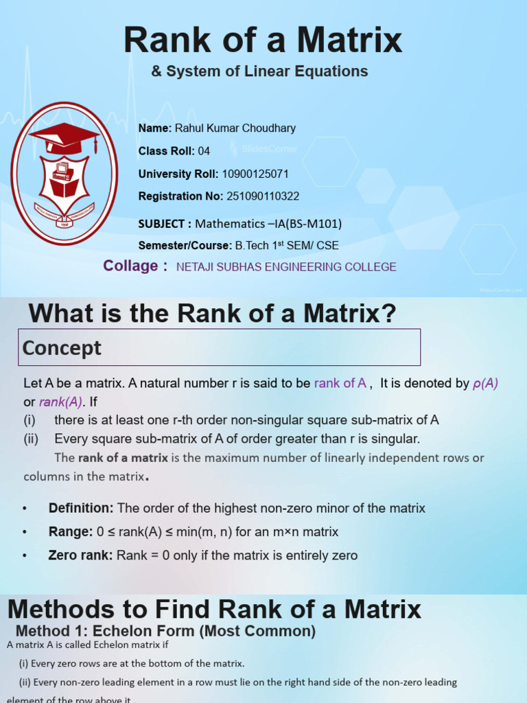 Rank of Matrix 0 Linear Equations | PDF | Matrix (Mathematics) | Algebra