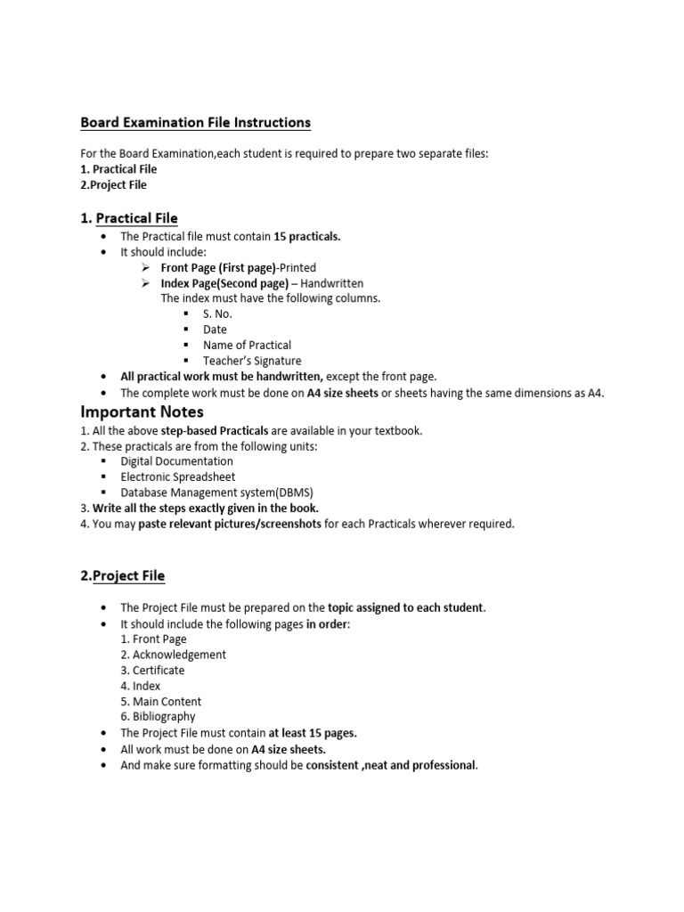 Board Examination File Instructions | PDF