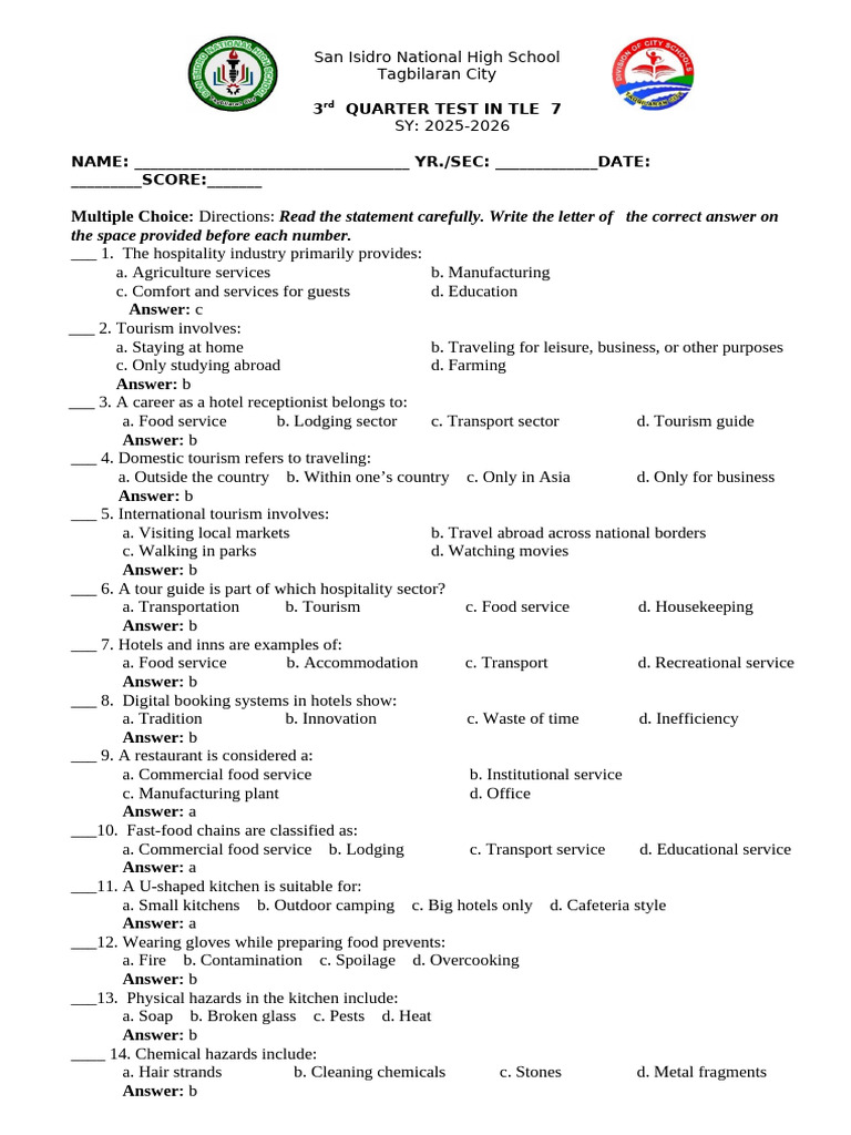 Q3 - Periodical Test (TLE7) | PDF | Kitchen | Cooking