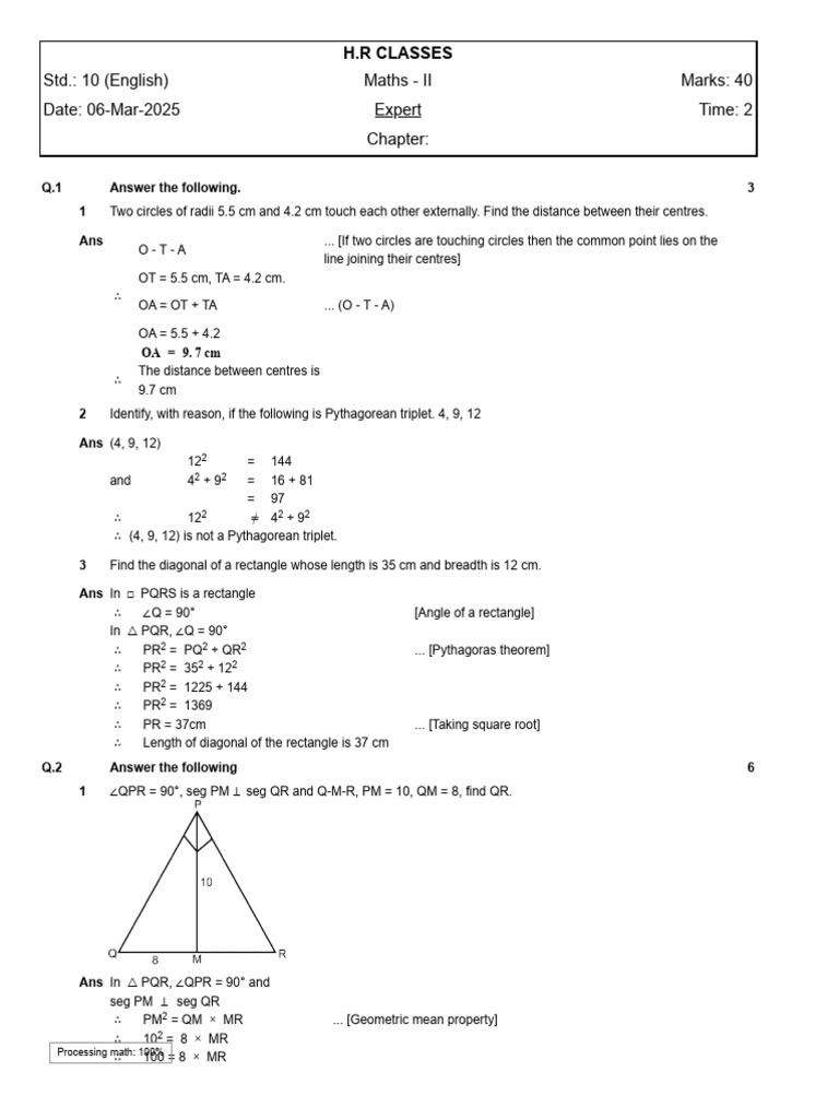 Question 9th Exp Circle and Phy Solution | PDF | Circle | Angle