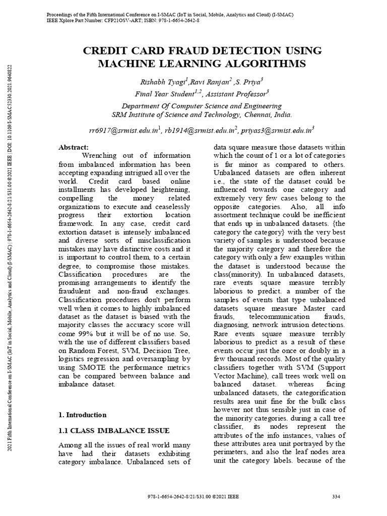 Credit Card Fraud Detection Using Machine Learning Algorithms | PDF ...