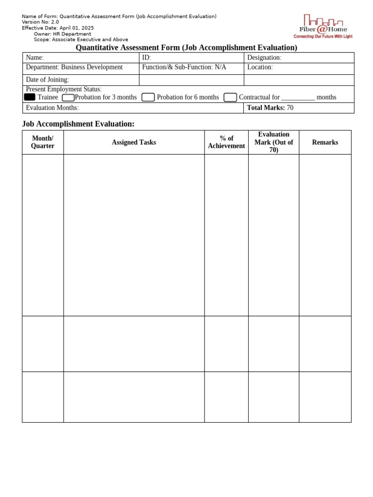Quantitative Assessment Form (Job Accomplishment Evaluation) | PDF
