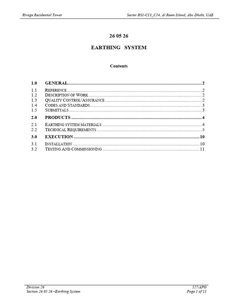 Earthing System (26 05 26) | PDF | Electrical Wiring | Electrical Connector