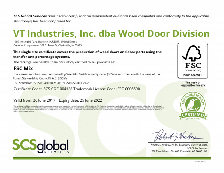 VT Industries - FSC Certificate | PDF | Forest Stewardship Council