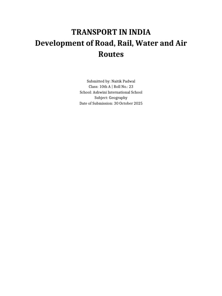Transport in India Project Naitik Padwal | PDF | Transport