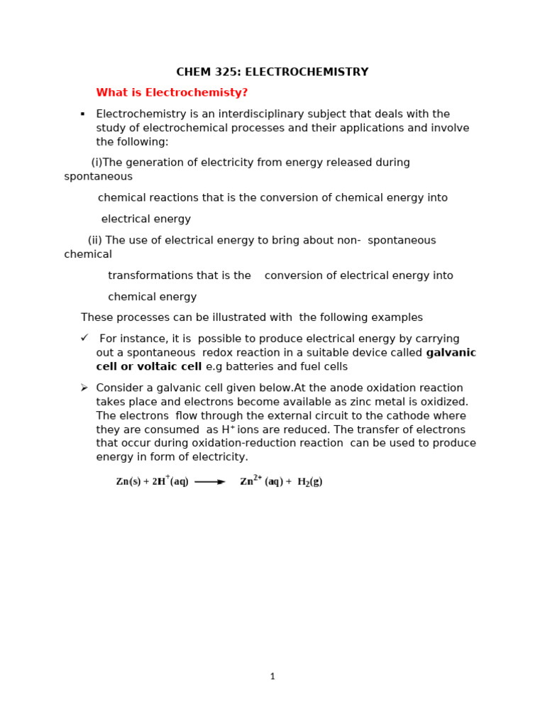 Chem 325 Electrochemistry Edited Notes Jan- April 2023 | PDF | Ion ...