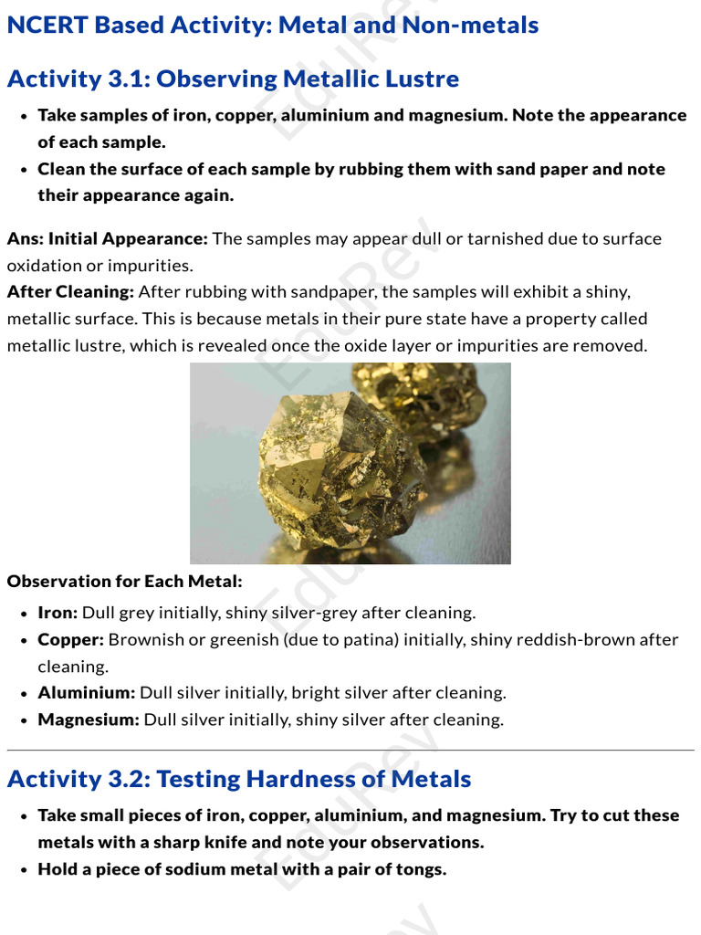 EduRev - NCERT Based Activity - Metal and Non-Metals | PDF | Salt ...