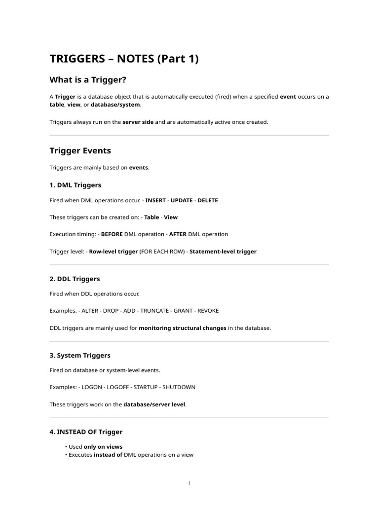 Database Triggers - Notes | PDF