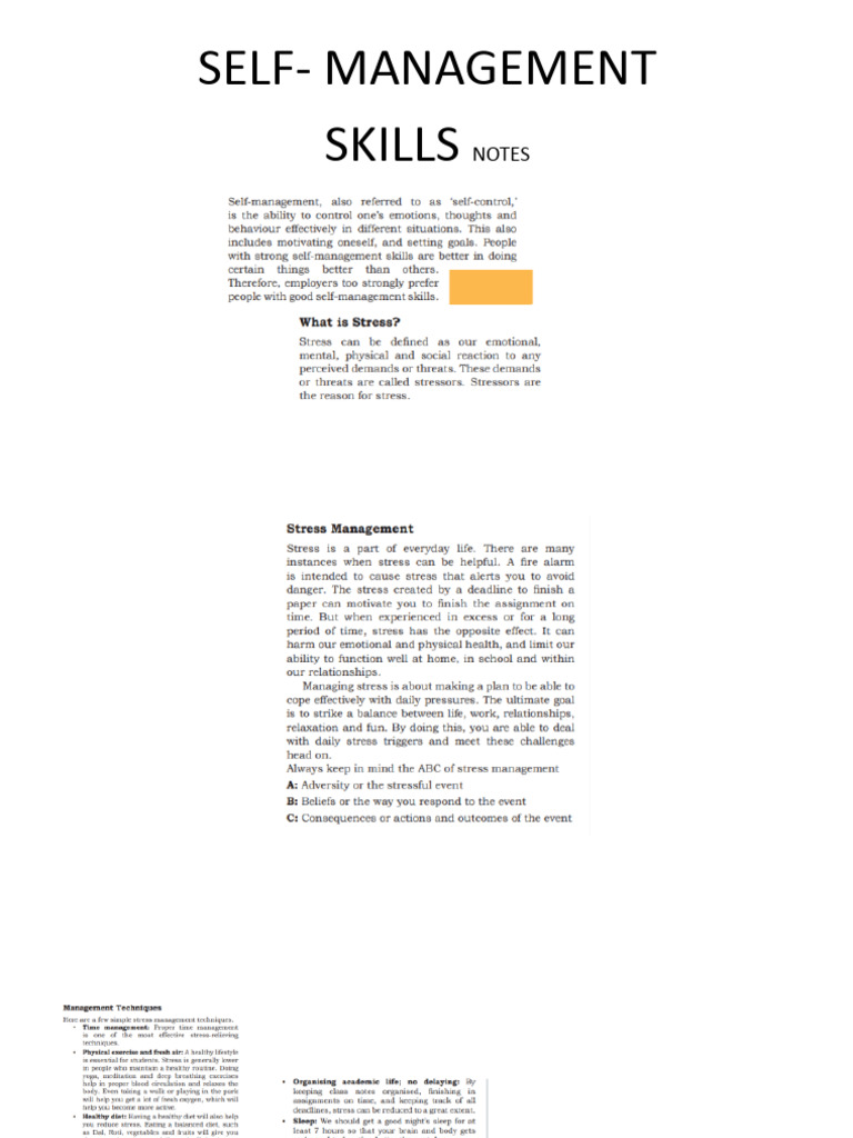 Self- Management Skills_notes | PDF