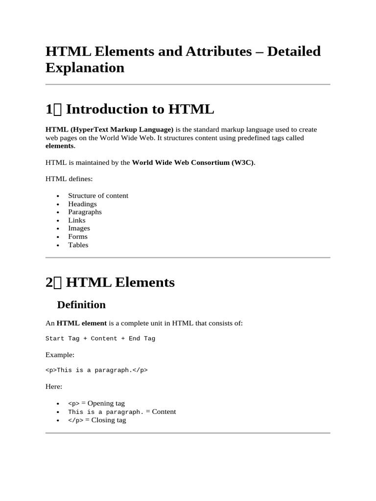 HTML Elements and Attributes | PDF | Html Element | Html