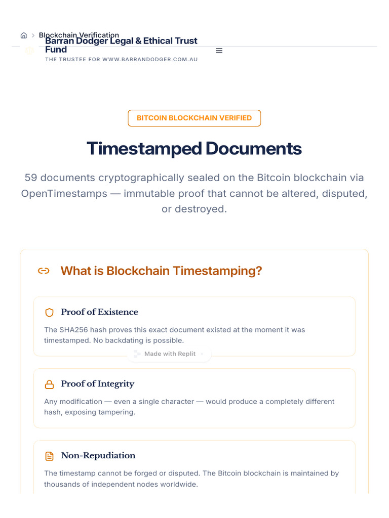 Evidence Archive - Blockchain-Verified Documentation | Barran Dodger ...
