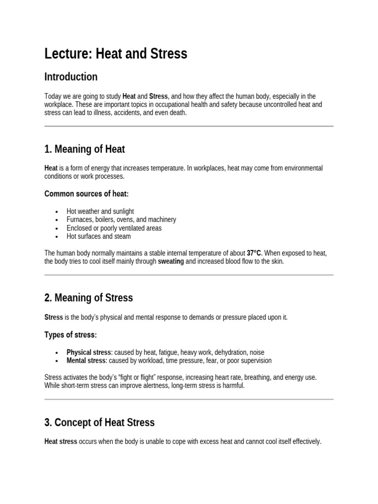 Heat & Stress | PDF | Hyperthermia | Perspiration