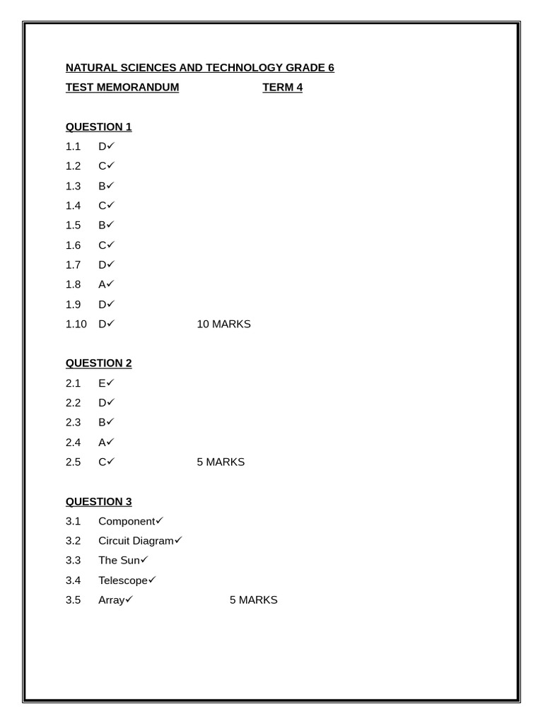 NST Test Memo Term 4 Grade 6 | PDF