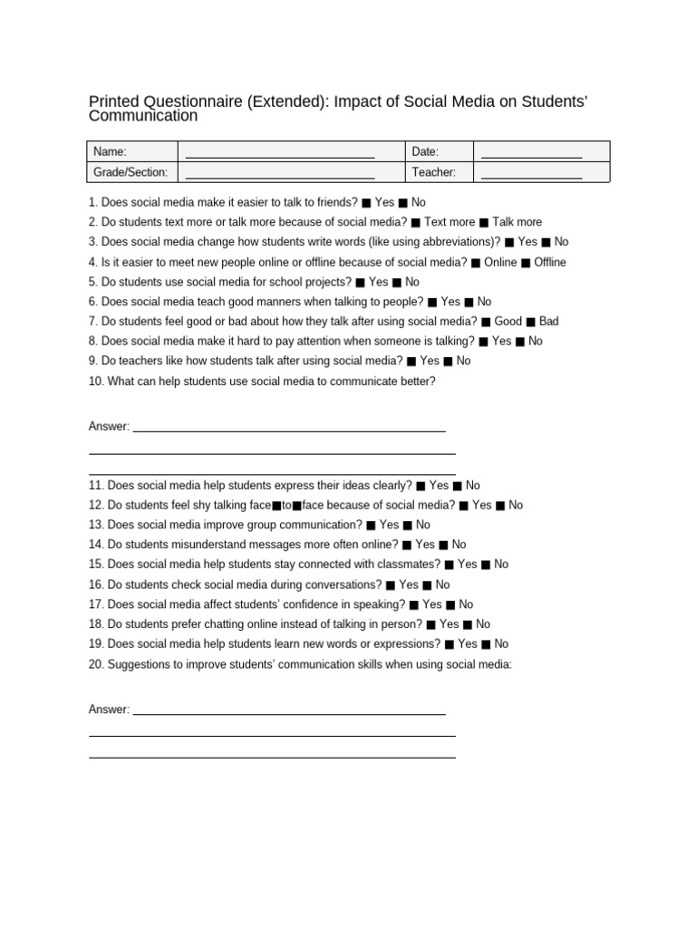 Social Media Questionnaire Extended | PDF