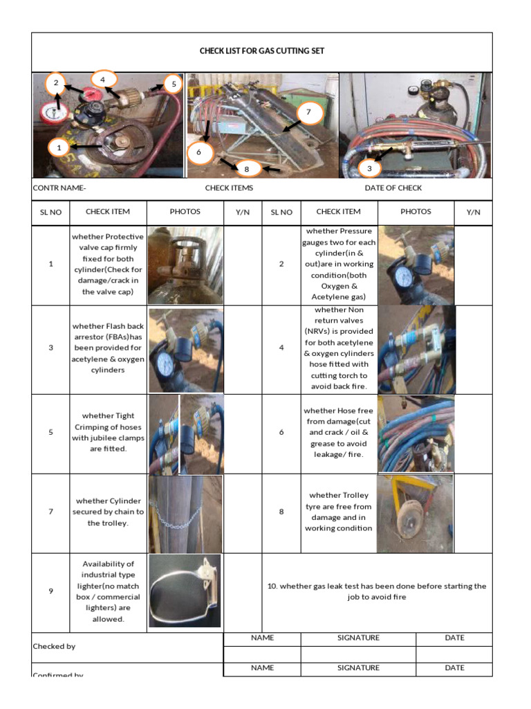 Checklist For Gas Cutting Set | PDF | Gas Technologies | Mechanical ...