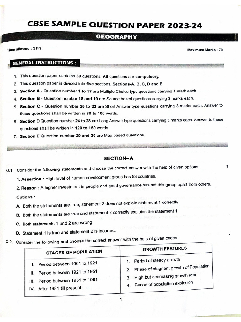 Sample Paper 2023-24 | PDF
