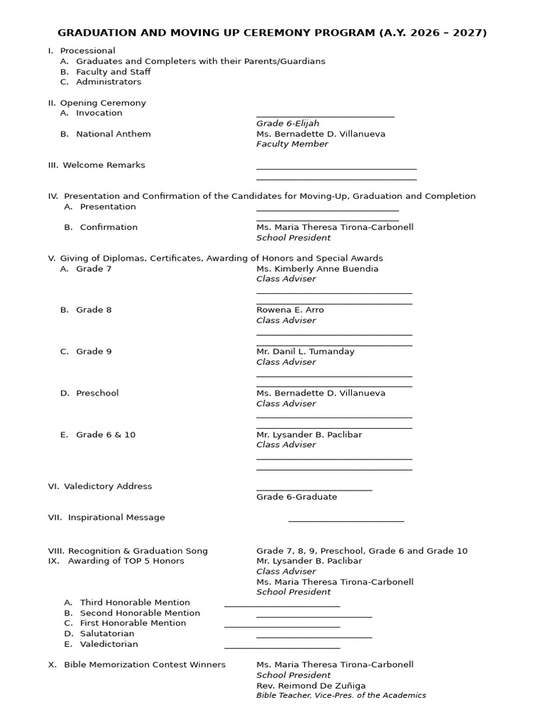 Graduation and Moving Up Ceremony Program | PDF | Academia ...