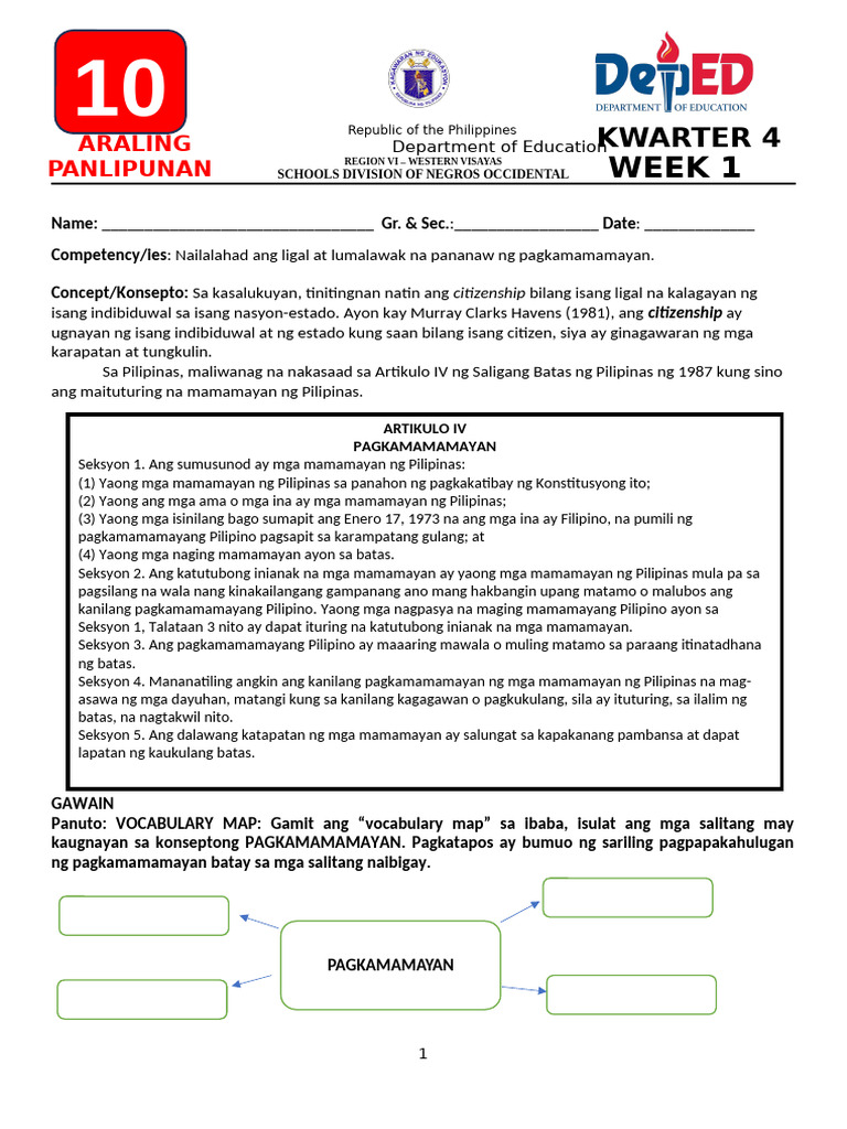 Week 1 4th Quarter | PDF