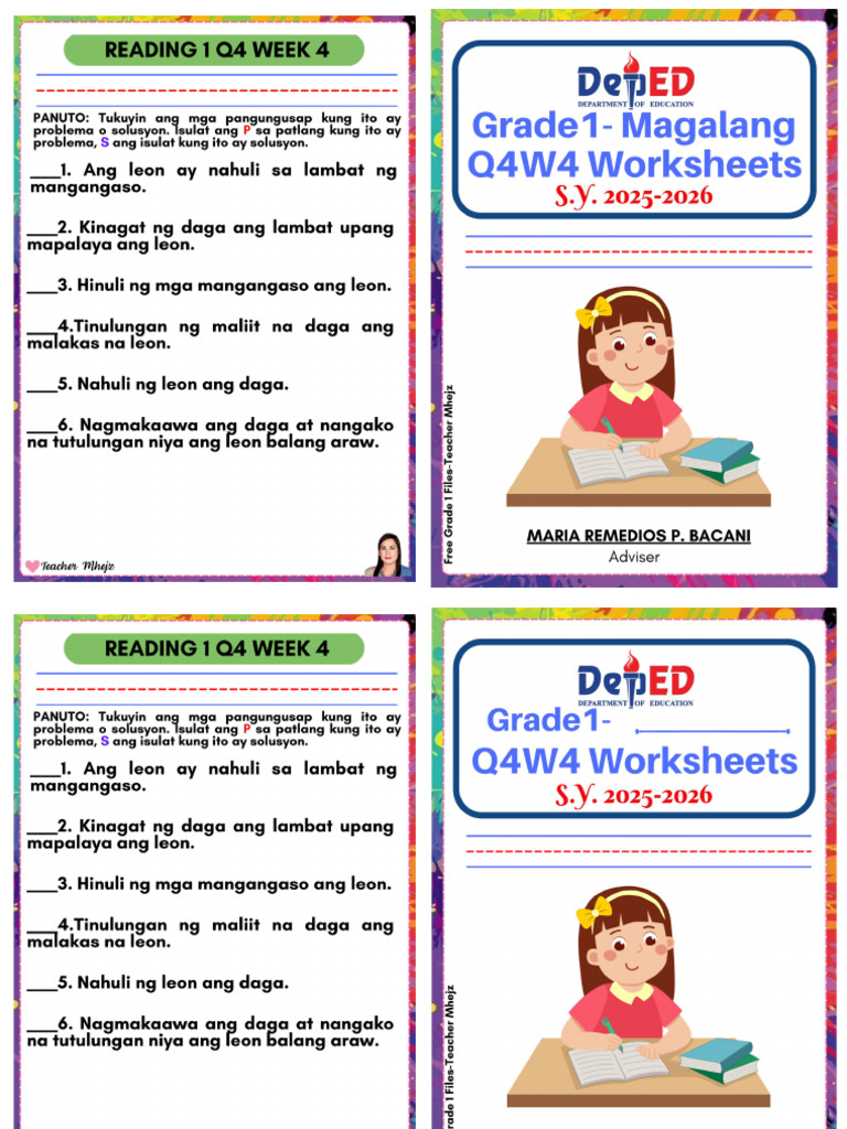 Grade 1 q4 Week 4 Worksheets Booklet - Free Grade 1 Files-Teacher Mhejz ...