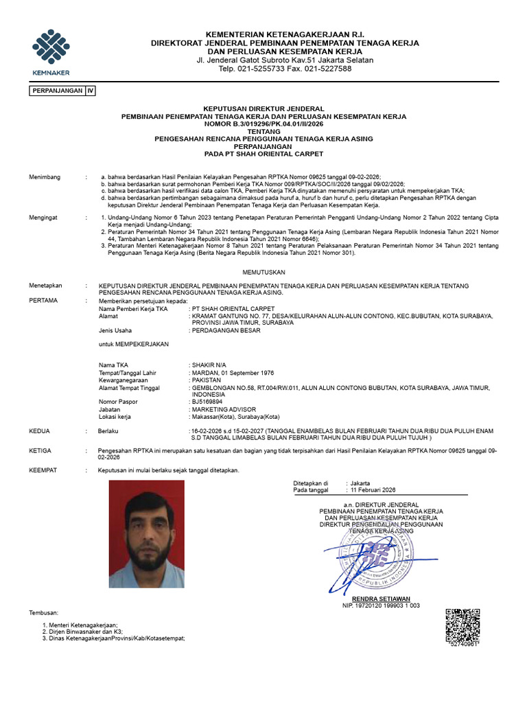 Pengesahan RPTKA Perpanjangan 502740961 | PDF