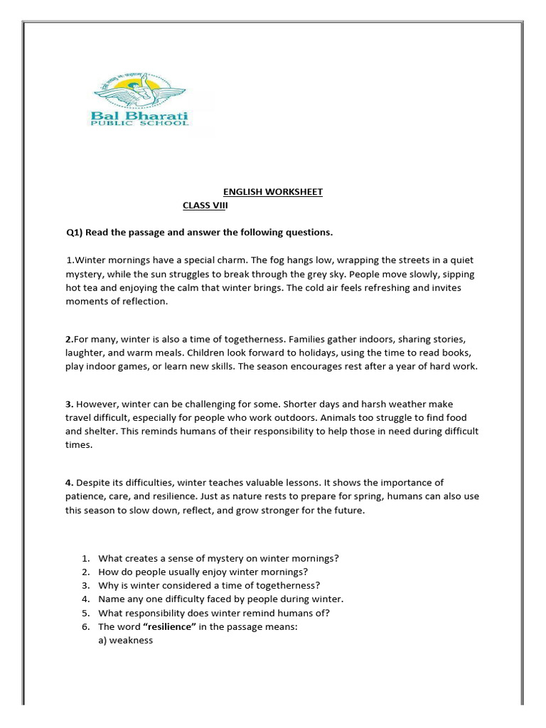 Final Winter Assignment - Class 8 | PDF