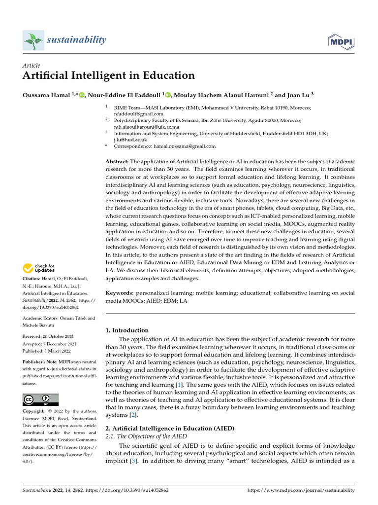 Artificial Intelligent in Education | PDF | Learning | Machine Learning