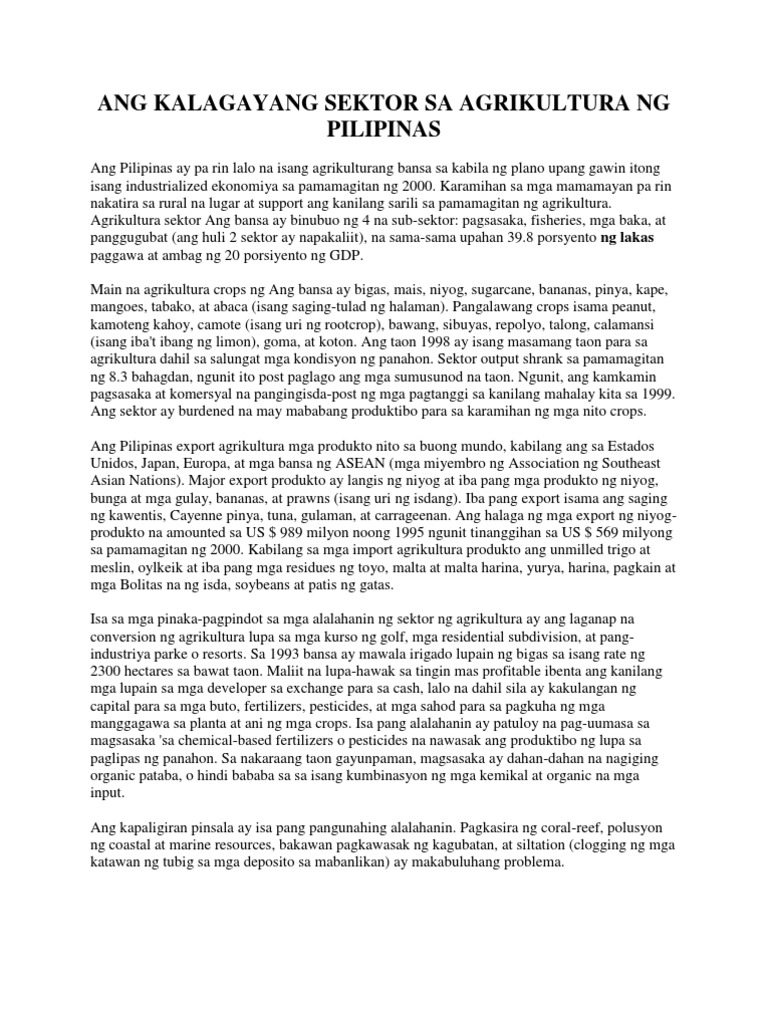 Kalagayang Sektor Sa Agrikultura Ng Pilipinas
