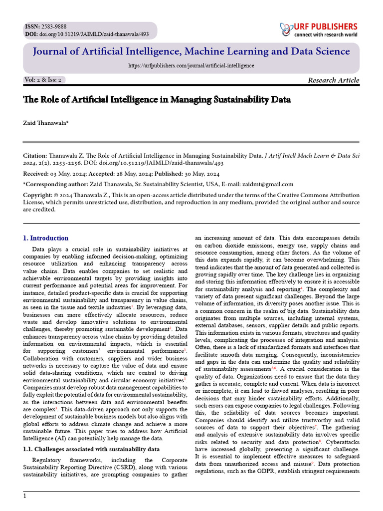 The Role of Artificial Intelligence in Managing Sustainability Data ...