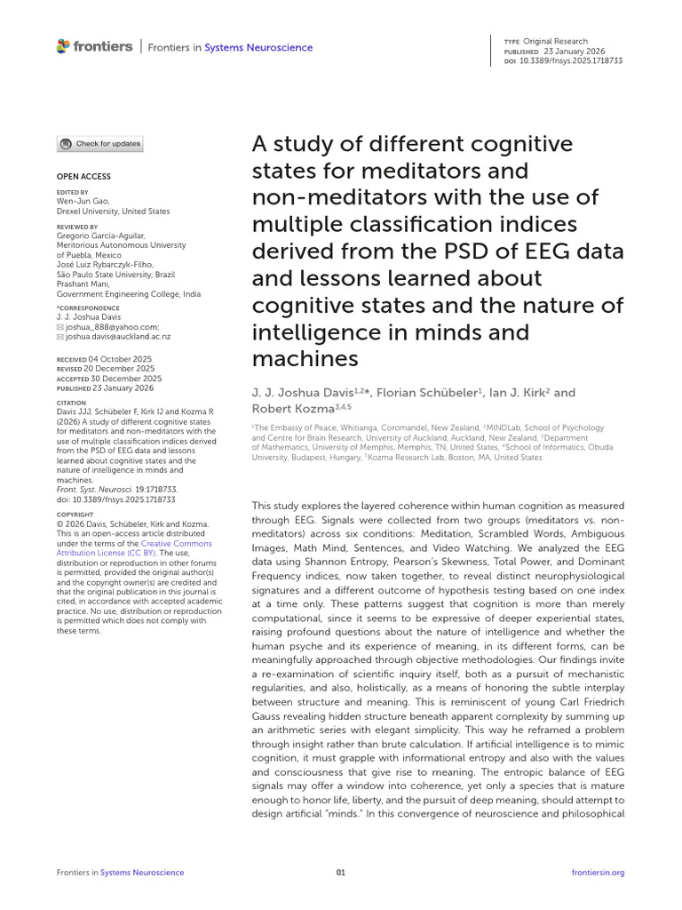 A Study of Different Cognitive States for Meditators and Nonmeditators ...