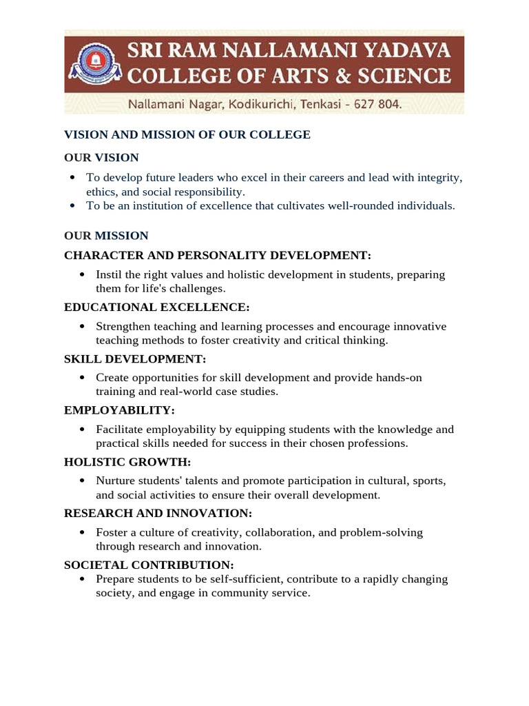 Vision and Mission of Our College | PDF | Artificial Intelligence ...