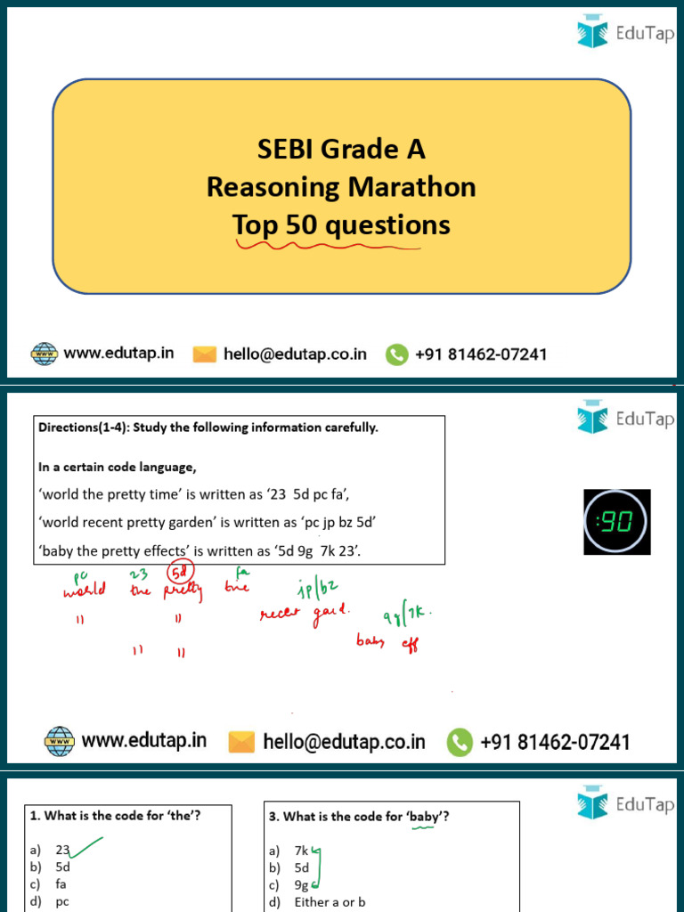 SEBI Grade A 2025 - Reasoning - Marathon | PDF | Vehicles | Transport