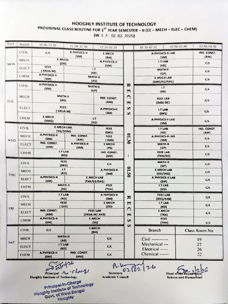 Routine - 2nd Semester - 2025-26 | PDF