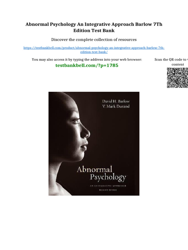 Abnormal Psychology An Integrative Approach Barlow 7th Edition Test ...