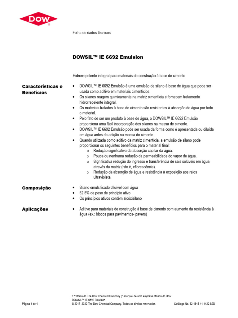 62 1645 Dowsil Ie 6692 Emulsion2 | PDF | Cimento