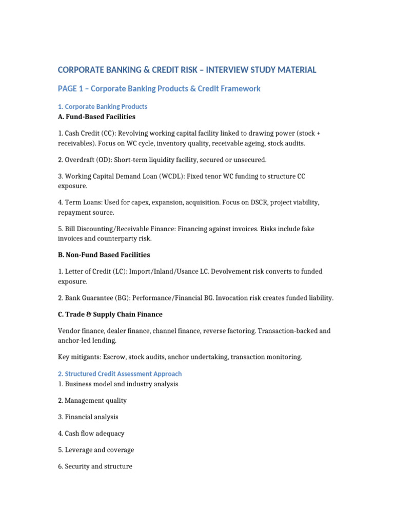 Corporate Banking Interview Study Material | PDF | Factoring (Finance ...