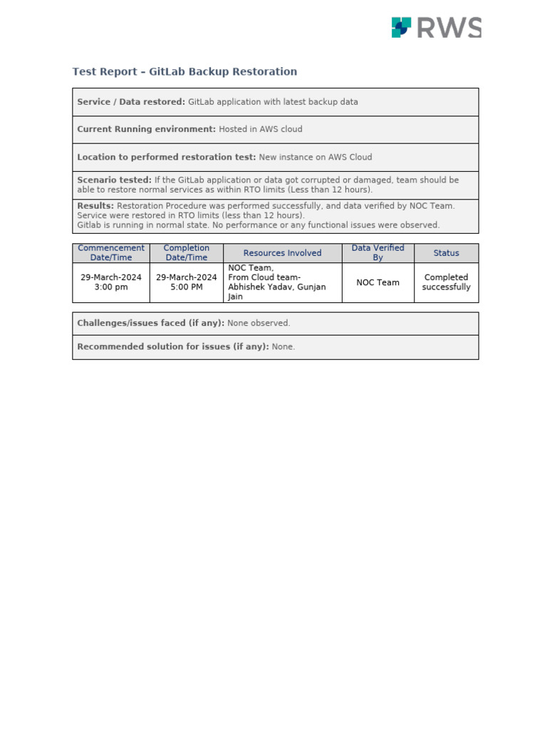 GitLabRestoreReport March 1 | PDF