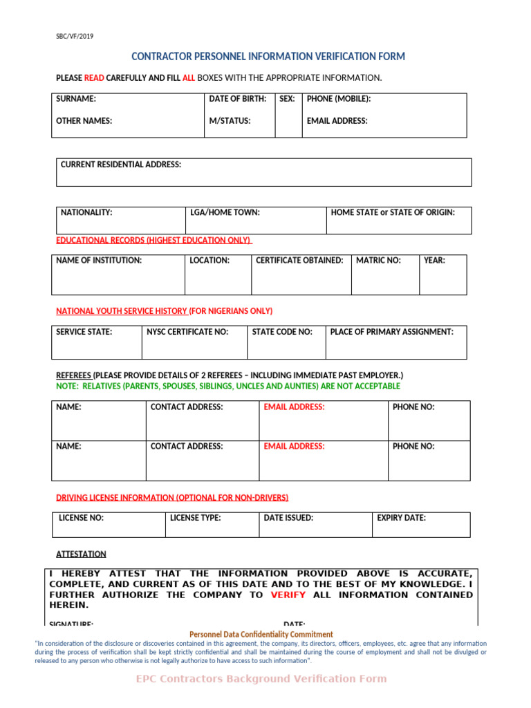 New SBC Verification Form | PDF