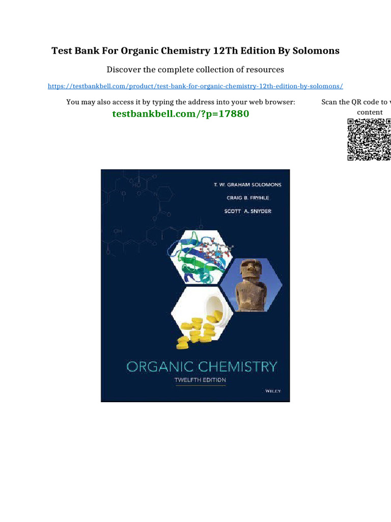 Test Bank for Organic Chemistry 12th Edition by Solomons full chapters ...