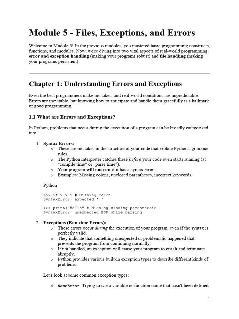 Module 5 - Files, Exceptions and Errors | PDF | Computer File | Python ...