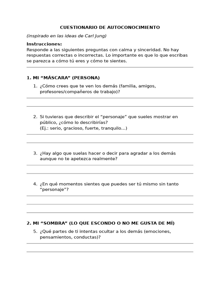 Cuestionario de Autoconocimiento | PDF