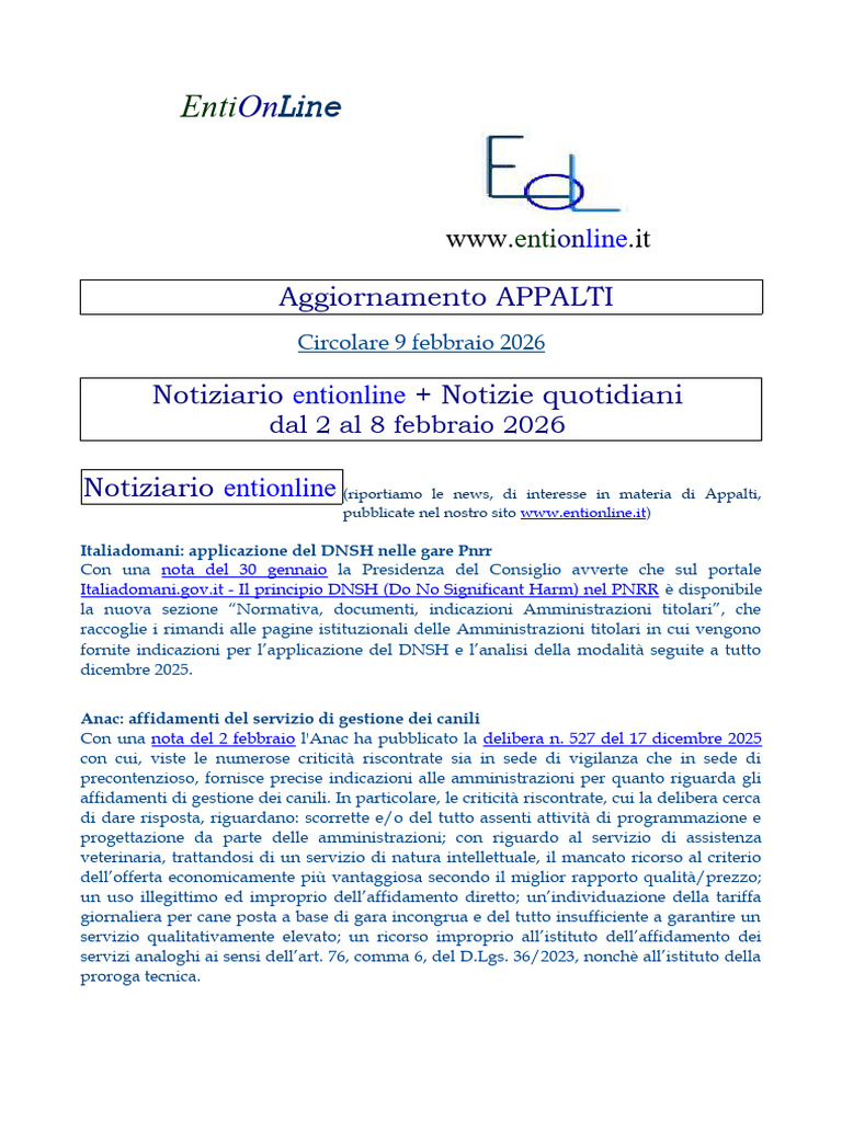 Circolare Appalti 9febbraio2026 Notiziario | PDF