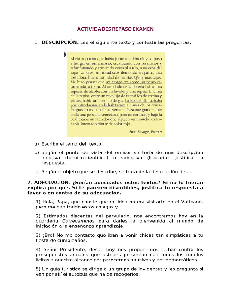 Actividades Repaso Examen | PDF