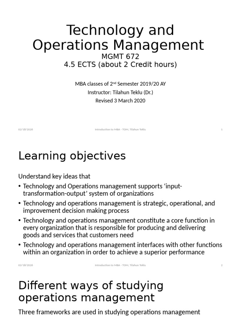 Technology and Operations Management | PDF | Operations Management ...
