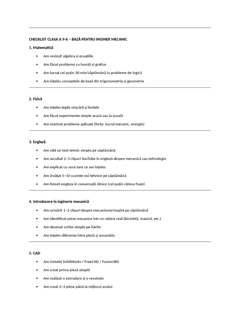 Checklist Clasa A 9 | PDF