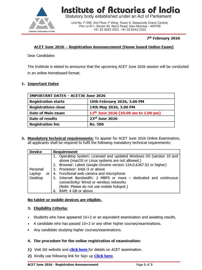 Registration Announcement - ACET June 2026 | PDF | Computing | Computer ...